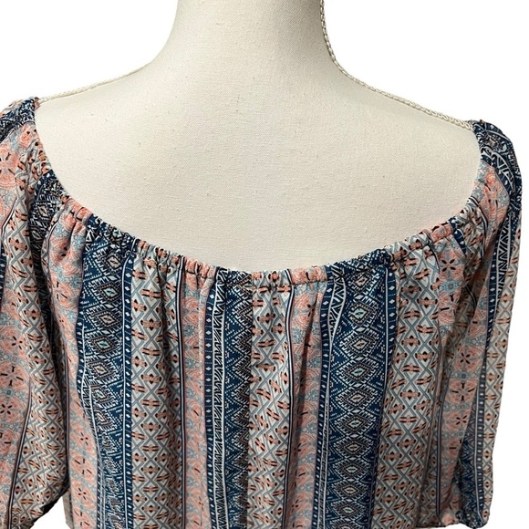 L Love Bohemian Print 3/4 Sleeve Shift Dress Blue & Pink Women’s Size Small - Picture 6 of 10